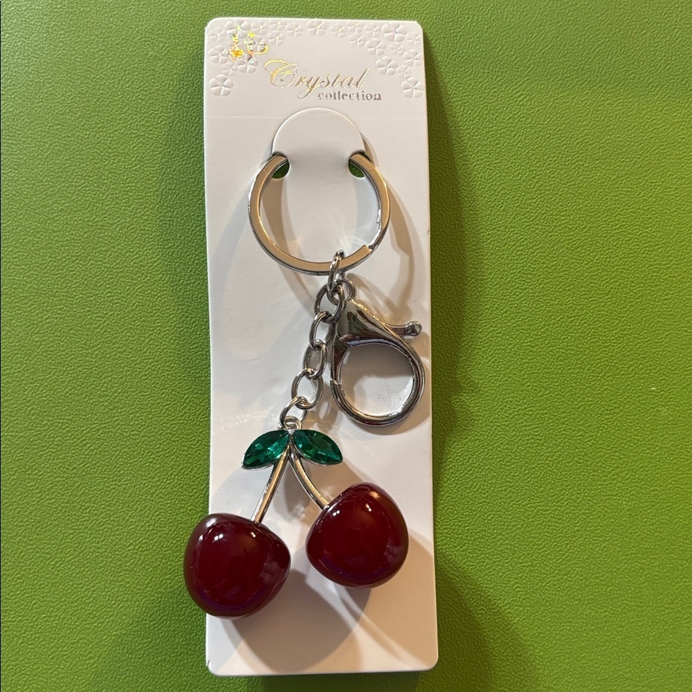 Cherry Keychain/Bag Charm with Silver Clip